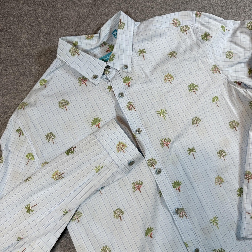 Tori Richard Shirt Mens Medium Blue Palm Tree Print Long Sleeve Button Up Casual